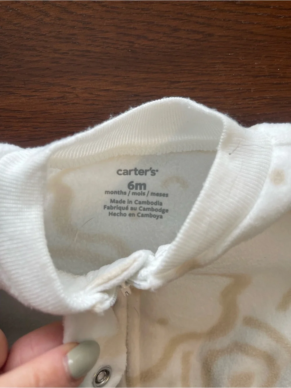 Carter's White Footed One-Piece with Cream Swirl Pattern